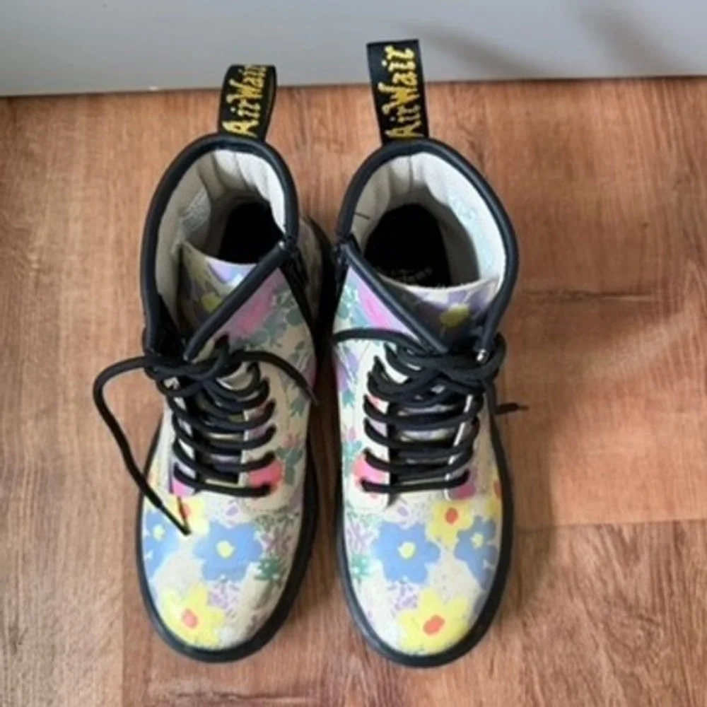 Dr Martens 1460 J Boots US 3 EU 34 Floral Leather Side Zip Lace Up Kids
